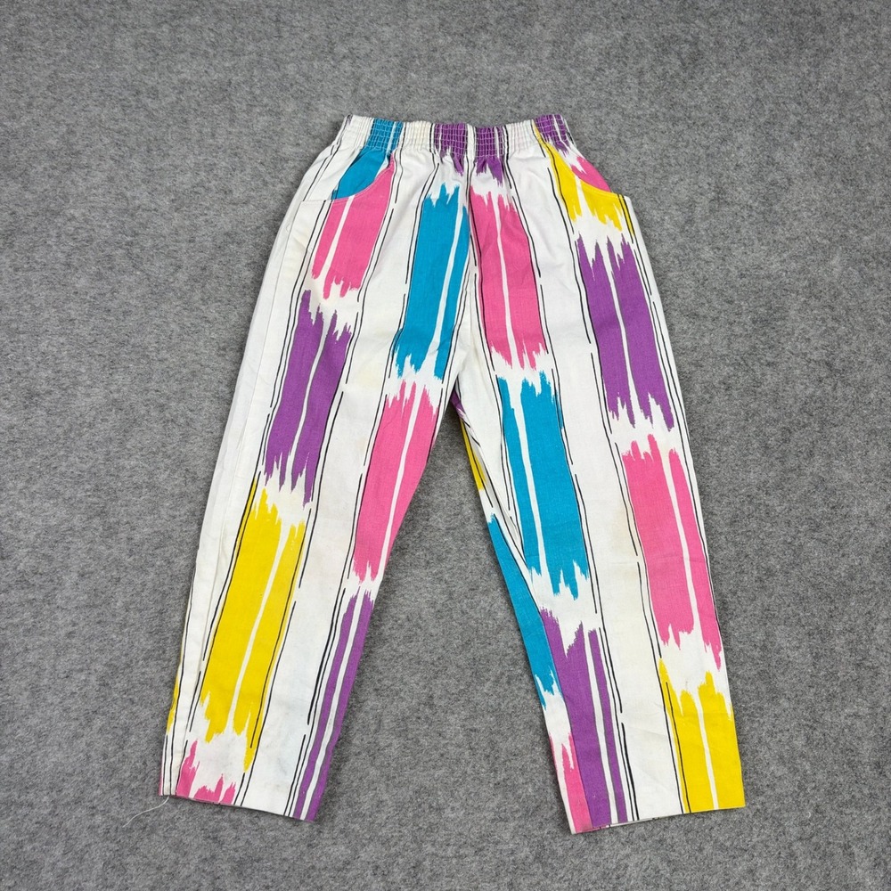 Vintage Abstract Print Pants Women Small Multicolor High Waisted Retro 80s 90s - Picture 1 of 16